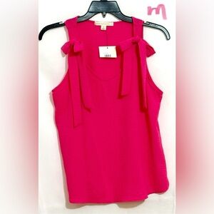 Pink Tank Top with Crew Neck and Tie Front